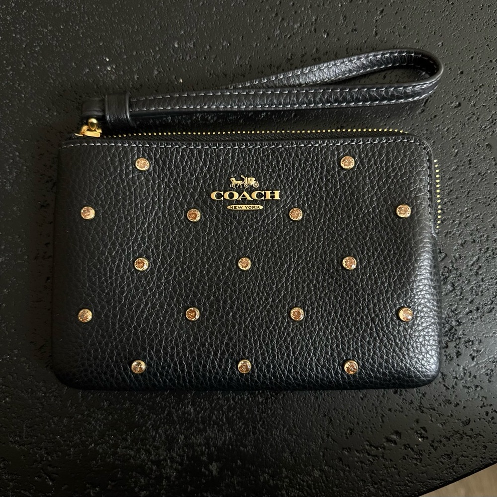 Coach Black Wristlet with Gold Studs
